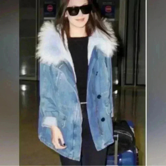 NWT Avec Les Filles Distressed Faux Fur Lined Denim Anorak ~ Large - Picture 11 of 11